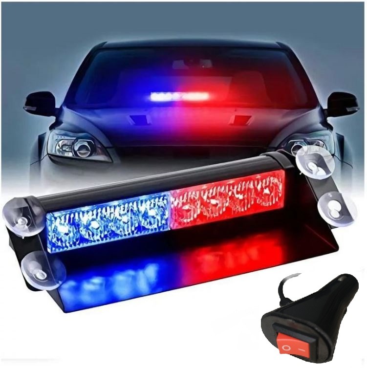 8 LED Car Emergency Dashboard Red Blue Strobe Visor Flasher Light With Suction Cup