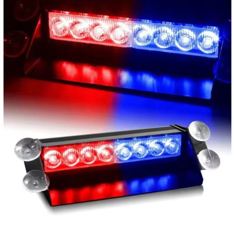 8 LED Car Emergency Dashboard Red Blue Strobe Visor Flasher Light With Suction Cup